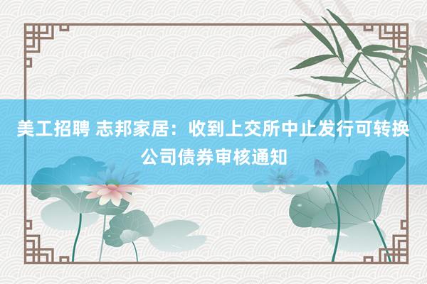 美工招聘 志邦家居：收到上交所中止发行可转换公司债券审核通知